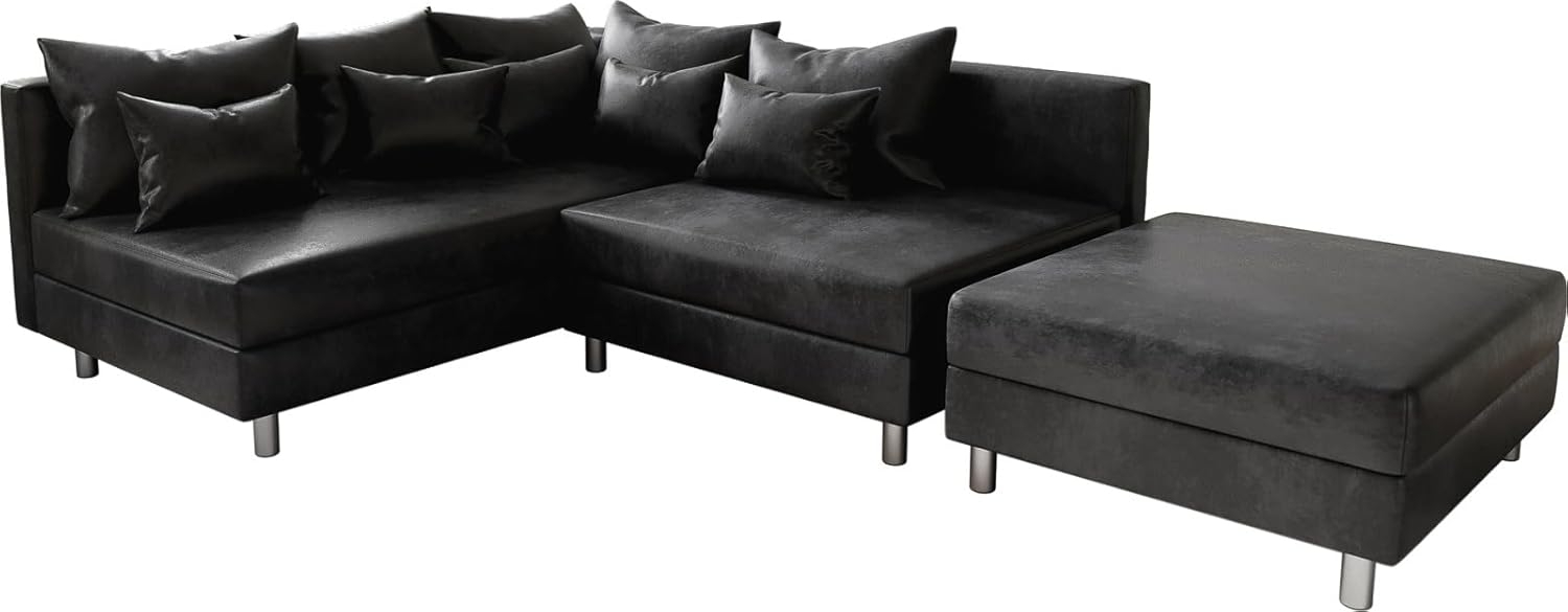 DELIFE Eckcouch Clovis Anthrazit Antik Optik mit Hocker Ottomane Links Ecksofa modular Bild 1