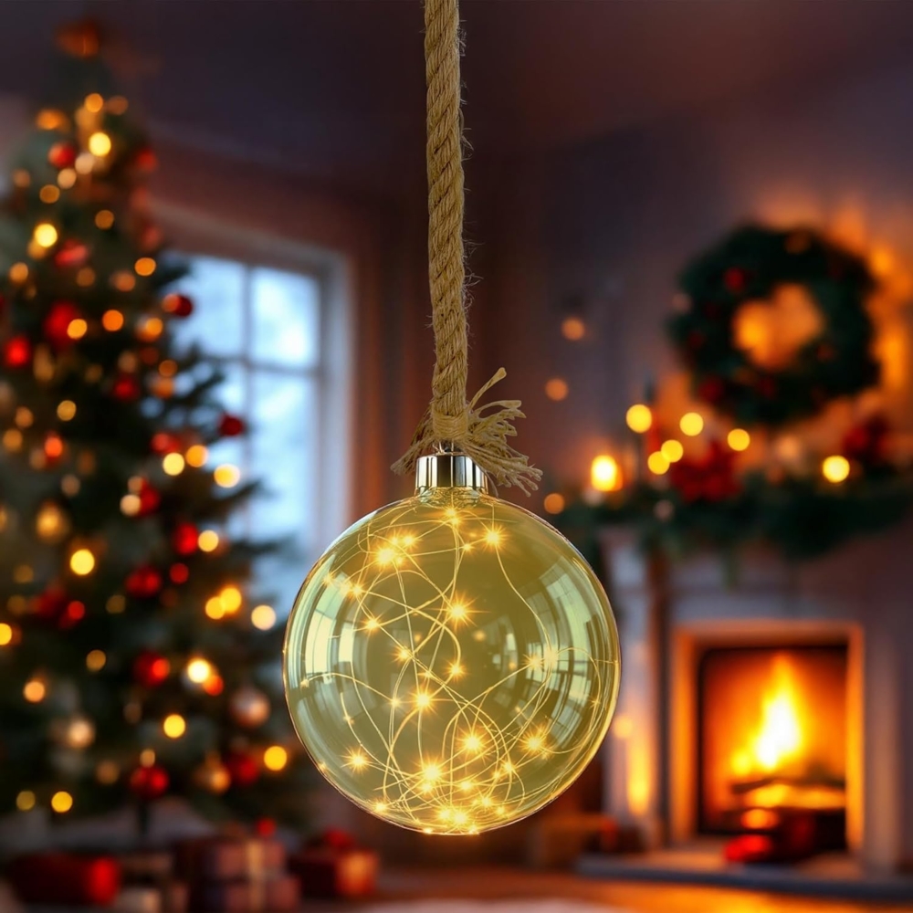 Spetebo LED Dekoobjekt LED Glas Kugel auf Seil 14 cm - Deko Kugel 30 LED, batterie betrieben, LED, warm weiß, Deko Kugel warmweiß beleuchtet mit Timer Bild 1