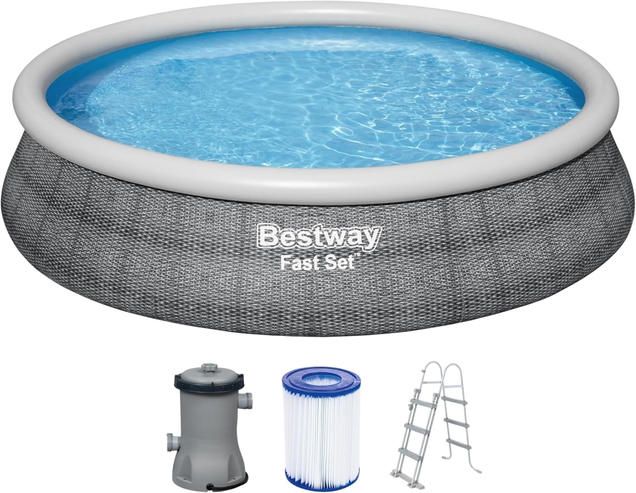 Fast Set™ Aufstellpool-Set mit Filterpumpe Ø 457 x 107 cm, Rattan-Optik (Schiefergrau), rund Bild 1