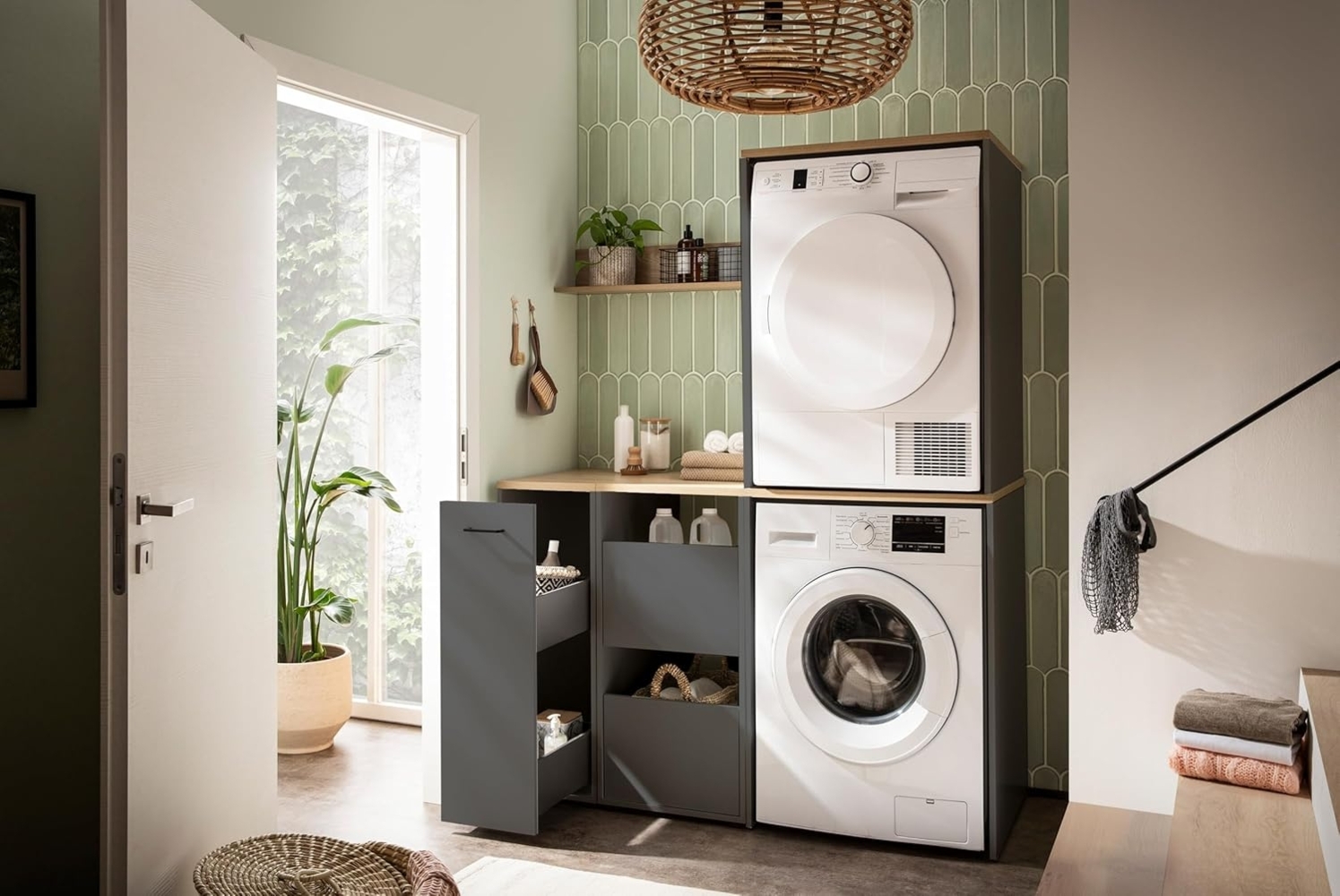 Schildmeyer Möbelset Solea Hauswirtschaftsraum 702069, Waschmaschinenumbau, Apothekerschrank, Mehrzweckschrank, anthrazit Bild 1