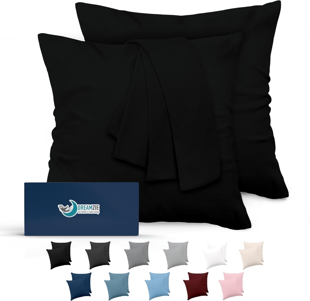 Kissenbezug 60x60 Schwarz 2er Set Mikrofaser Oeko-TEX Zertifiziert Dreamzie - Kopfkissenbezug 60x60 Weich Bild 1