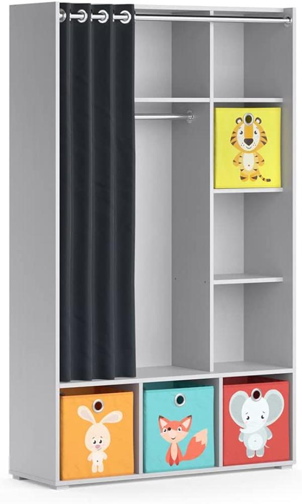 Vicco Kinderkleiderschrank Kinderzimmerschrank Kindergarderobe Luigi Grau Faltbox 104x174 cm modern Schrankregal Jugendzimmerschrank Organizer Vorhang Kleiderstange Fächer Aufbewahrung Spielzeugablage Bild 1