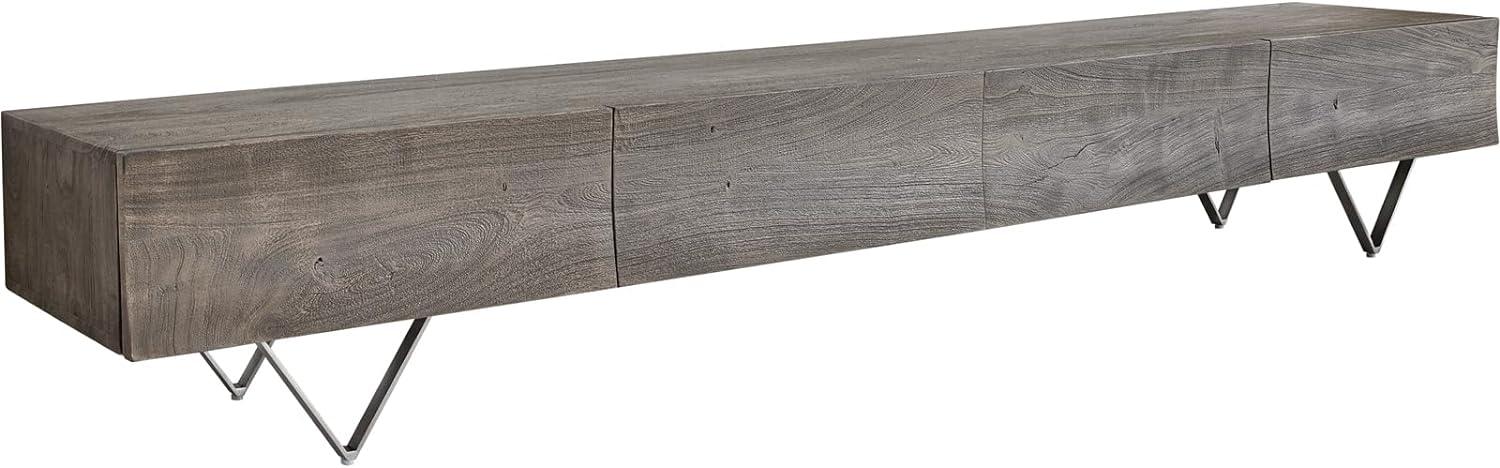 Lowboard Wyatt 220 cm Akazie Platin 4 Schübe V-Fuß Edelstahl Bild 1