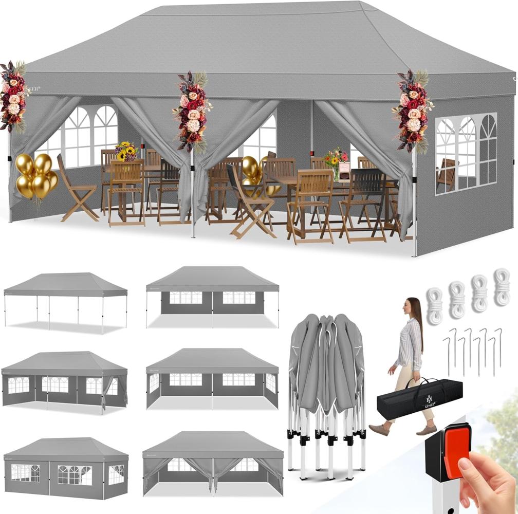 KESSER® Pavillon Faltpavillon 6x3m Festzelt mit 6 abnehmbaren Seitenwänden | Gartenzelt Höhenverstellbar & Wasserdicht + Tasche Bodenanker | Pop-Up Klicksystem UV-Schutz 50+ Partyzelt Hellgrau Bild 1