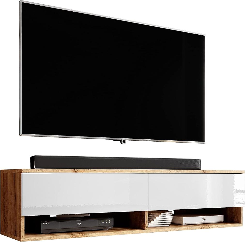 Furnix TV Lowboard Alyx Fernsehschrank Kommode B140 x H34 x T32 cm - ohne LED-Beleuchtung, TV-Schrank Sideboard 2 Fächer mit Tür „Push-Click“, 2 offene Ablagen unten, Wandmontage möglich Bild 1