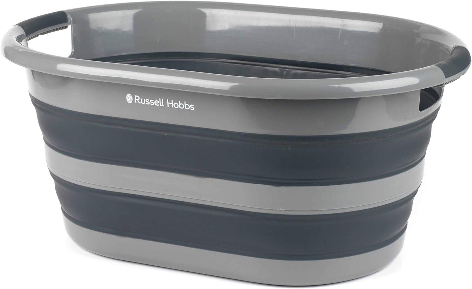 Russell Hobbs LA053879GRYEU Wäschekorb aus Kunststoff, oval, faltbar, 27 l, Schwarz-Grau, 62. 5L x 45W x 28H cm Bild 1