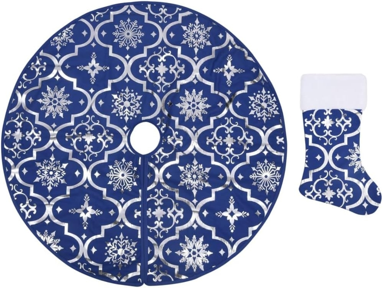 vidaXL Luxus-Weihnachtsbaumdecke mit Socke Blau 90 cm Stoff 330278 Bild 1