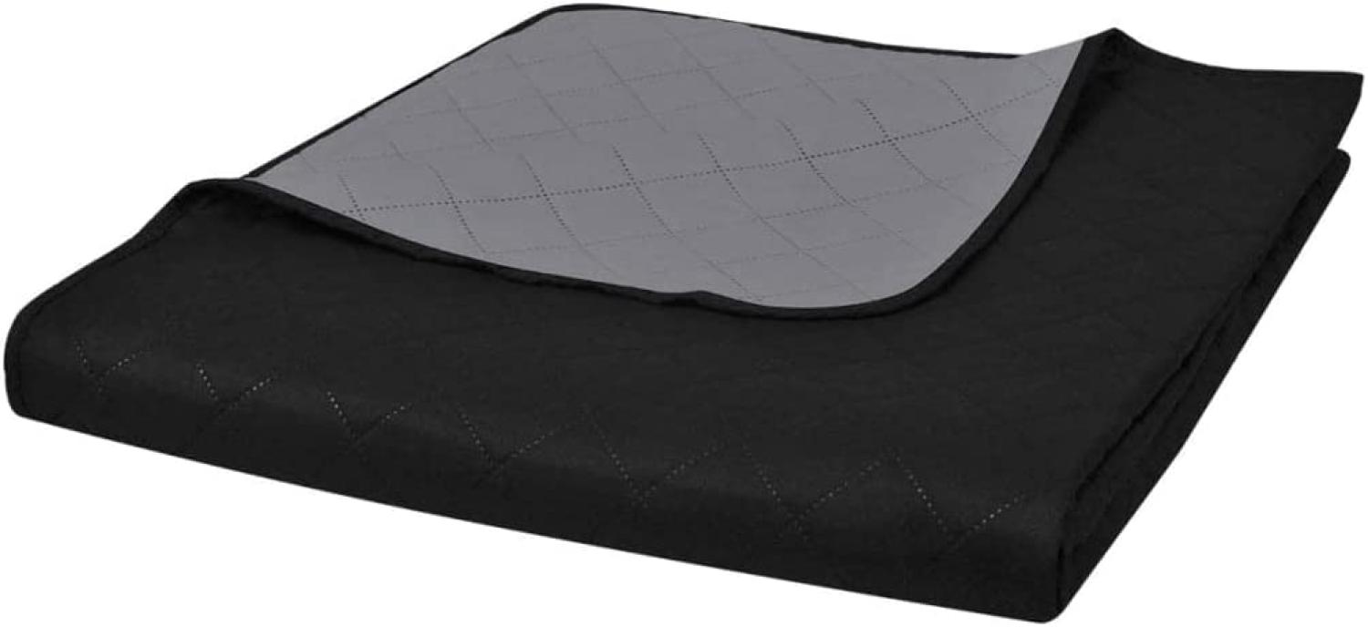 vidaXL Tagesdecke, Zweiseitig, Gesteppt, kariert, Mikrofaser mit PP Baumwoll-Füllung, Schwarz / Grau, 220x240 cm Bild 1