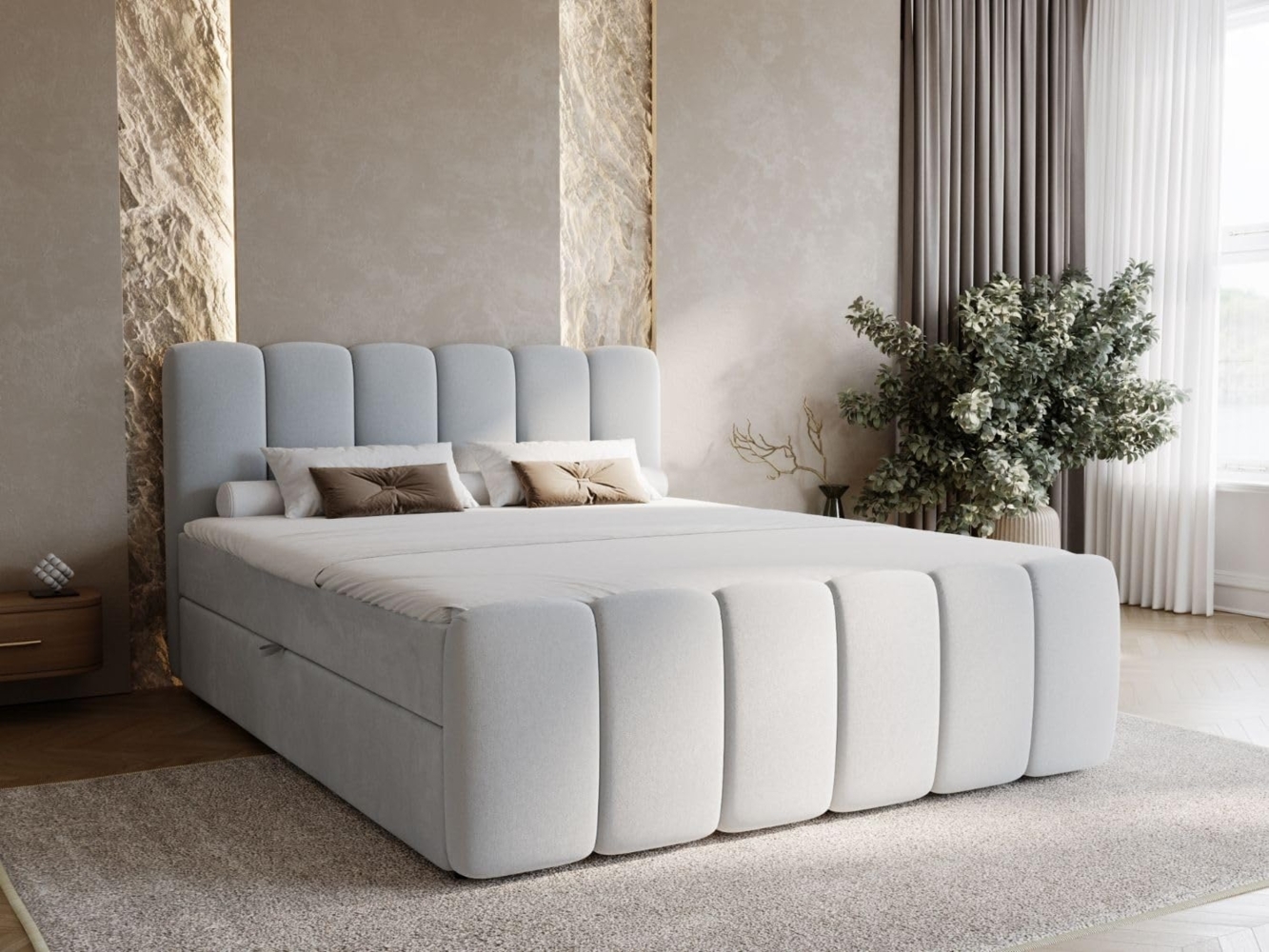 GrainGold Boxspringbett mit Bettkästen CLOUD, Modern Bett mit Kopfteil, 180x200 cm, Grau (1x Bett + 1x Topper) Bild 1