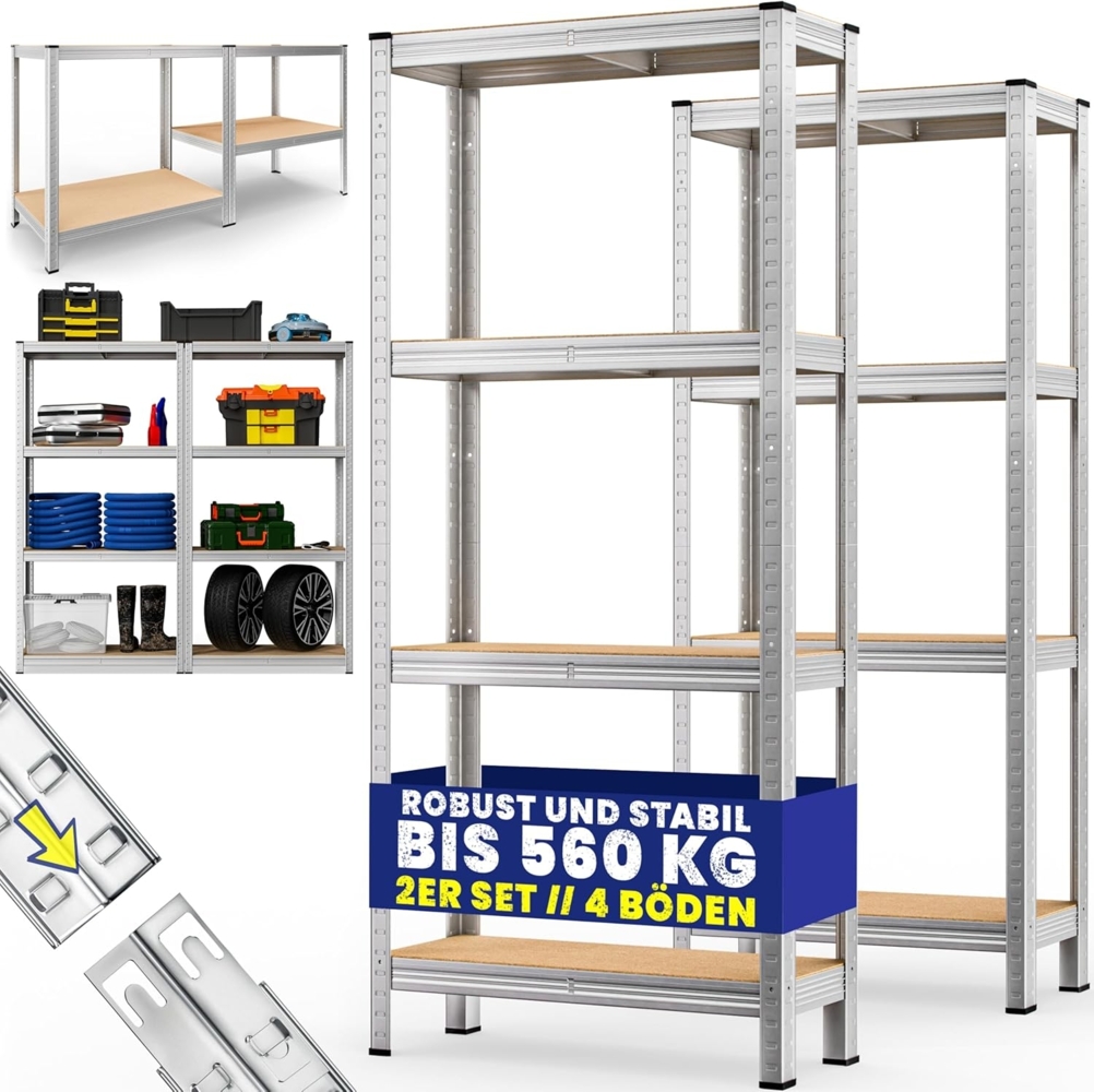 monzana Schwerlastregal, 2x 170x75x30cm 280kg 4 MDF-Platten Regal Lagerregal Kellerregal Bild 1