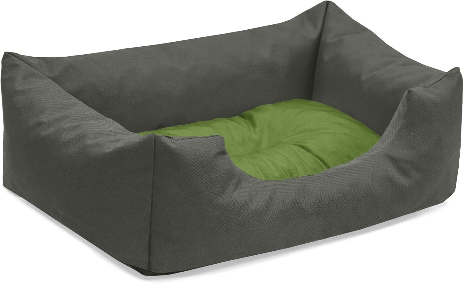 BedDog Hundebett MIMI, Hundesofa aus Cordura, Microfaser-Velours, waschbares Hundebett vier-eckig mit Rand, Hundekissen (S) ca. 55x40x17cm, GREEN-ROCK (grau/grün) Bild 1