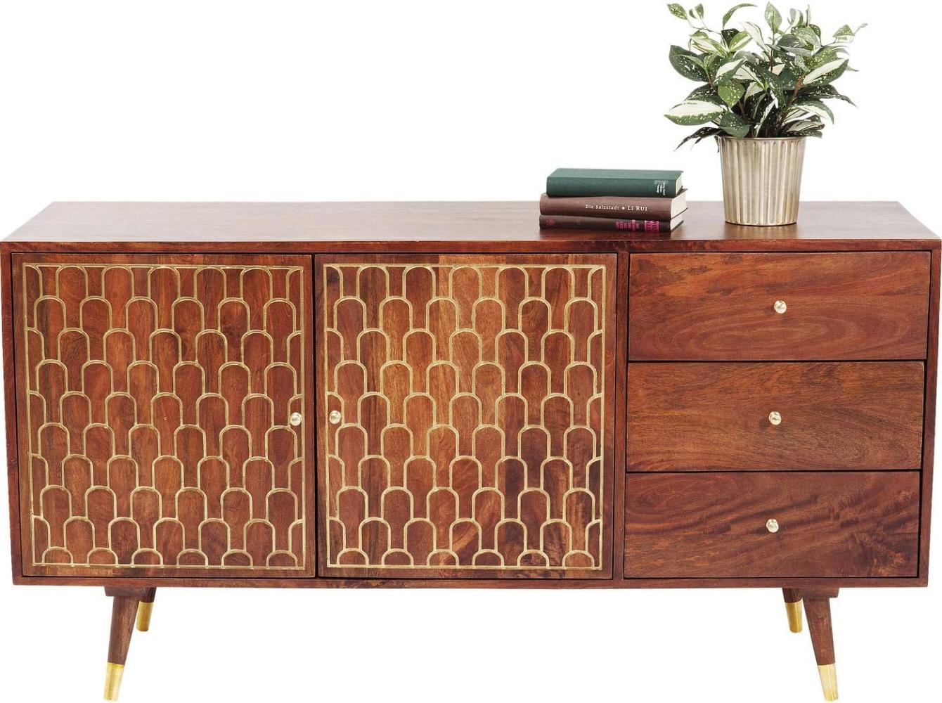 Kare Sideboard Muskat, große, breite Kommode mit 3 Schüben und 2 Türen, braun mit goldenen Akzenten an der Schrank Front, oriental Sideboard, Retro Sideboard, (H/B/T) 75x145x45 cm Bild 1