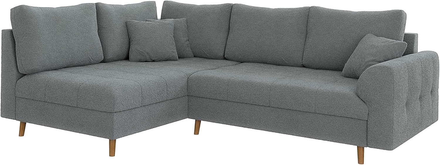 S-Style Möbel Ecksofa Leif mit Braun Holzfüßen im skandinavischen Stil aus Boucle-Stoff, Ottomane links oder rechts bestellbar, mit Wellenfederung Bild 1