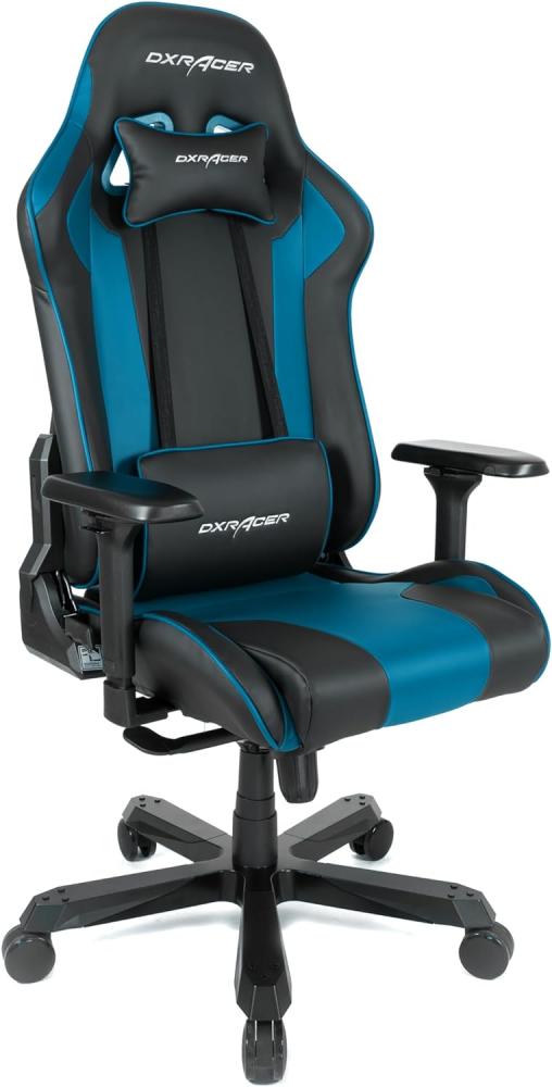 Robas Lund DX Racer K99 Gamingstuhl Schreibtischstuhl mit Wippfunktion Höhenverstellbarer Drehstuhl E-Sport, verstellbare Armlehnen 4D, schwarz-blau,PU Bild 1