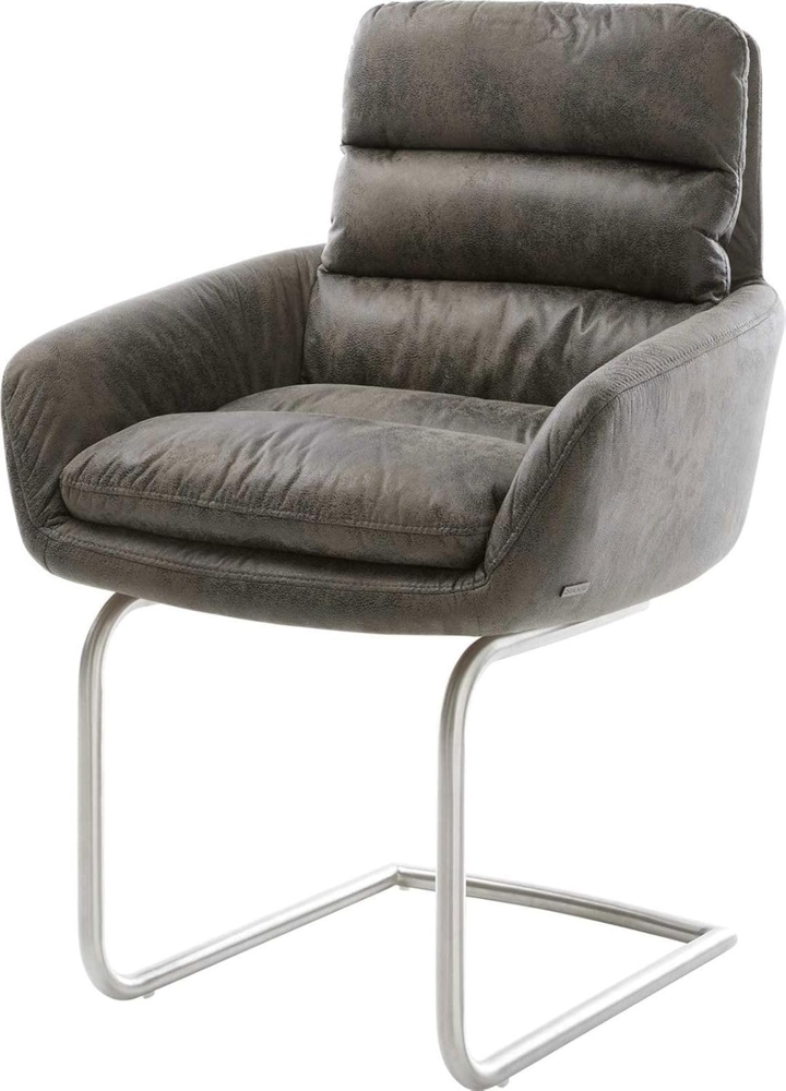 Freischwinger Abelia-Flex mit Armlehnen Mikrofaser Grau Antik Freischwinger rund Edelstahl Bild 1