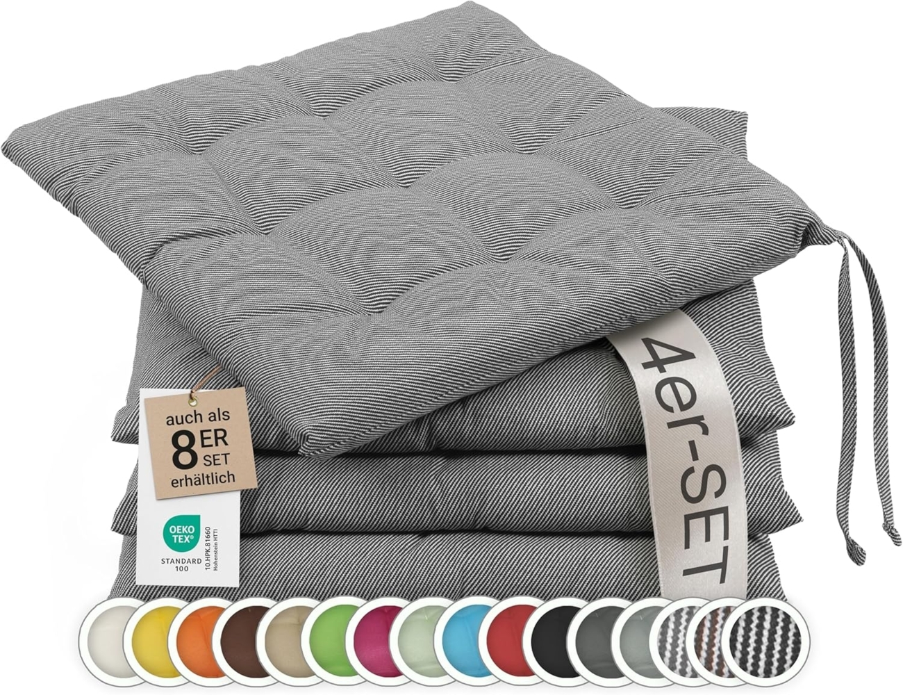 ZOLLNER Stuhlkissen, 40 x 40 x 3 cm, mit Bindebänder, für Indoor und Outdoor Bild 1