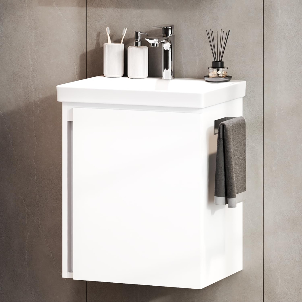 Planetmöbel Waschtischunterschrank Keramikwaschbecken Badmöbel Set 50cm (Weiß) Bild 1