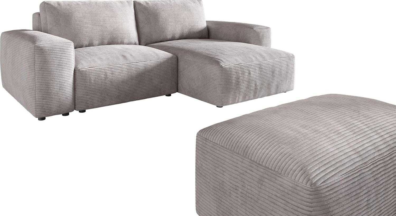 Ecksofa Lanzo L 260x160 cm Cord Silbergrau Recamiere variabel mit Hocker Bild 1