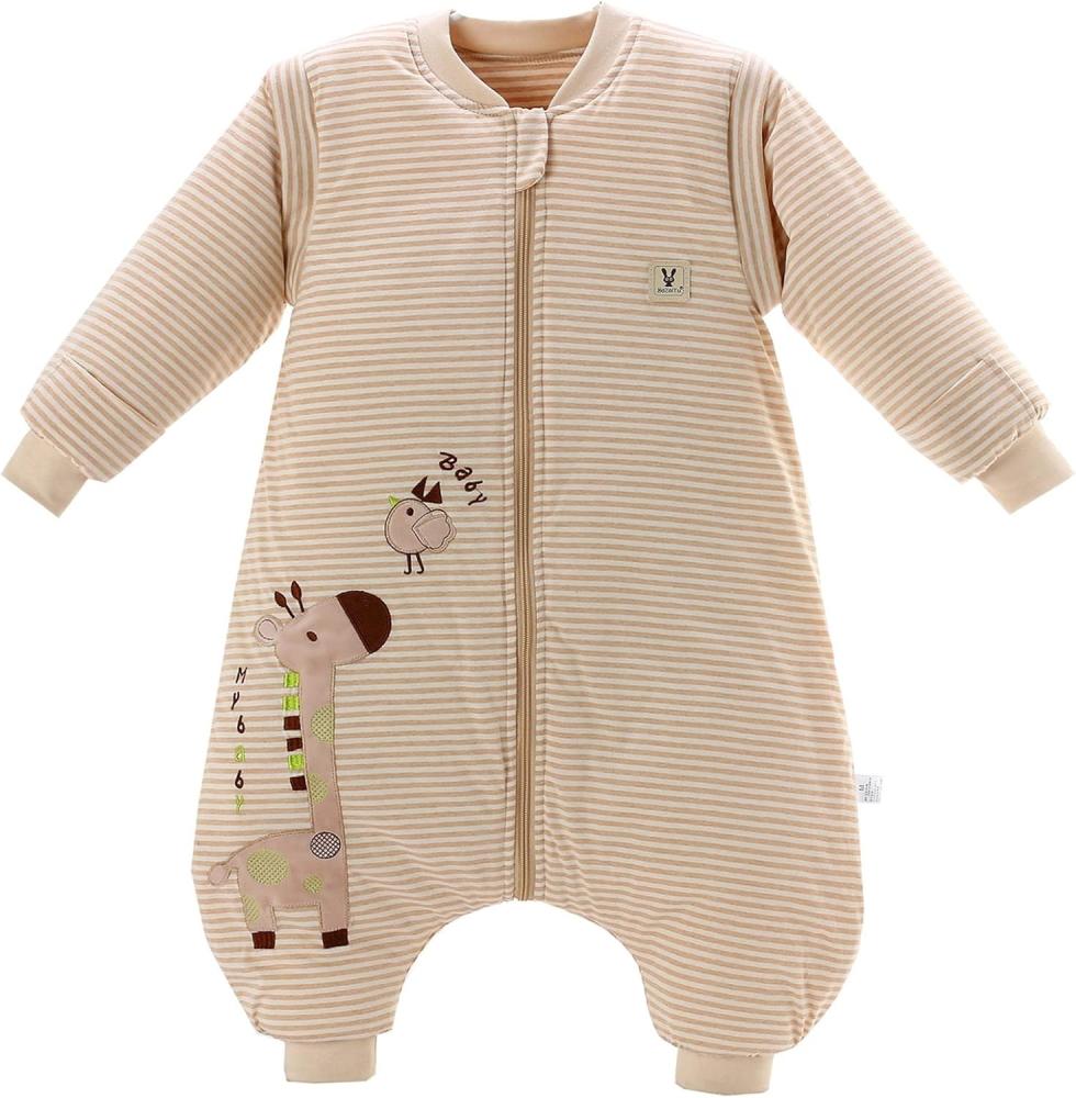 Chilsuessy Baby Winter Schlafsack mit Füßen und abnehmbar Langarm Pyjamas aus Bio Baumwolle kleine Kinder Schlafsack für Baby 1 bis 7 Jahre (L/Koerpergroesse 110-120cm, Giraffe/3. 5 Tog Verdickt) Bild 1