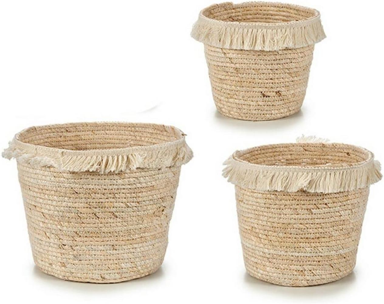 Blumentopf Beige Stoff Stroh Naturbraun (3 pcs) Bild 1