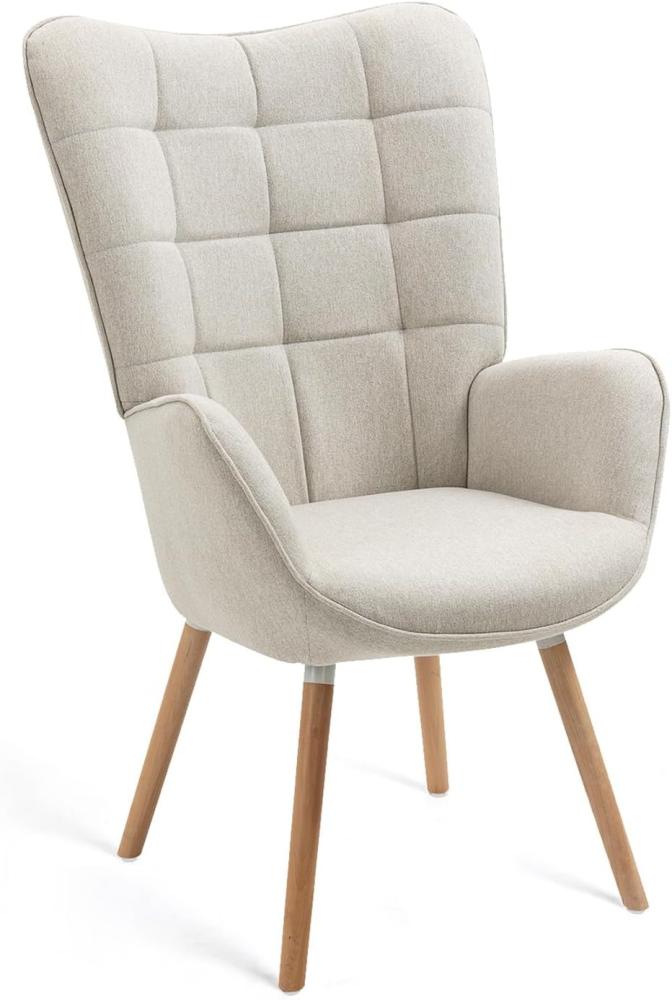 MEUBLE COSY Sessel Relaxsessel Lehnstühle Polstersessel Einzelsofa mit Holzbein Ohrensessel für Wohnzimmer Schlafzimmer Büro Vanity, Stoff, Beige Bild 1