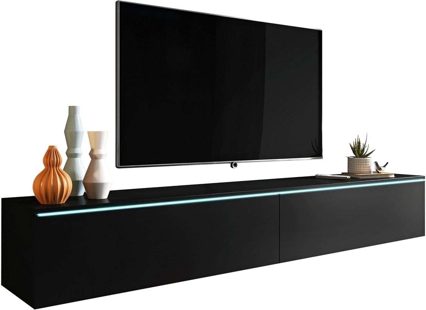 Selsey TV Schrank Board Sideboard Fernsehtisch Fernsehschrank 180 cm Hängend Oder Stehend Schwarz Graphit Kane Bild 1