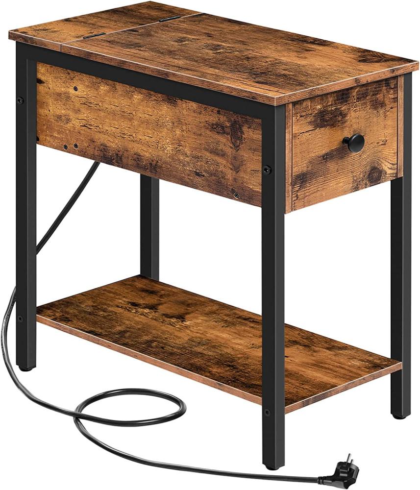 HOOBRO Beistelltisch mit Ladestation, Nachttisch mit Steckdose und USB-Anschluss, Sofatisch mit Schublade, Dekorativer Tisch für Kleine Räume, Wohnzimmer, Schlafzimmer, Dunkelbraun EBF042BZ01 Bild 1