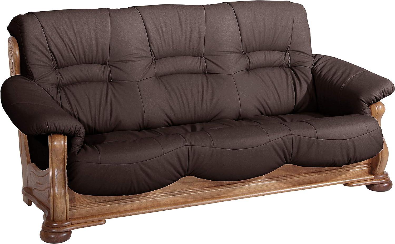 Tennessee Sofa 3-Sitzer Echtleder Braun Eiche rustikal Bild 1