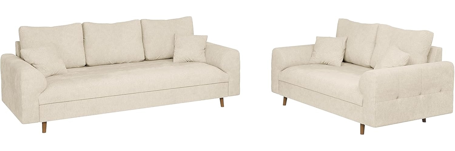 S-Style Möbel Polstergarnitur 3+2 Kristian mit Holzfüßen im skandinavischen Stil aus Chenille-Stoff, (1x 3-Sitzer-Sofa, 1x 2-Sitzer-Sofa), mit Wellenfederung Bild 1