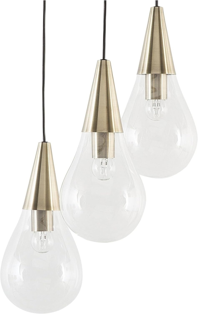 'Vesle' Hängeleuchte Messing aus Metall und Glas 3-flammig transparente Schirme in Glühbirnen-Optik höhenversetzt Industrie Look Bild 1