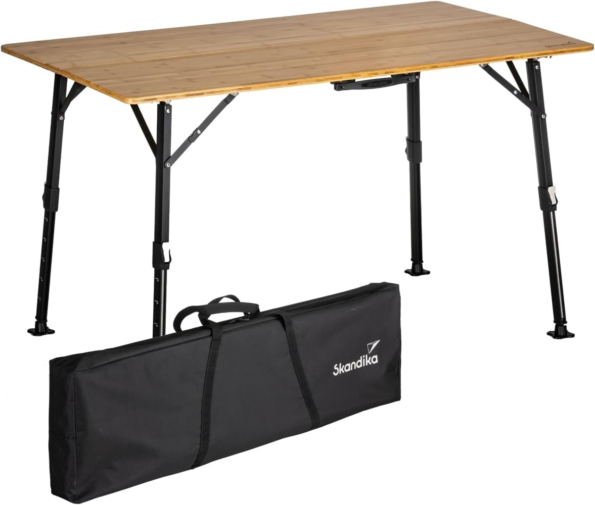 Skandika Campingtisch Tobro Bambus Klapptisch 120x70 cm, Gartentisch, Balkontisch, faltbar, klappbar, höhenverstellbar, bis 100 kg, wetterfest, Tragetasche Bild 1