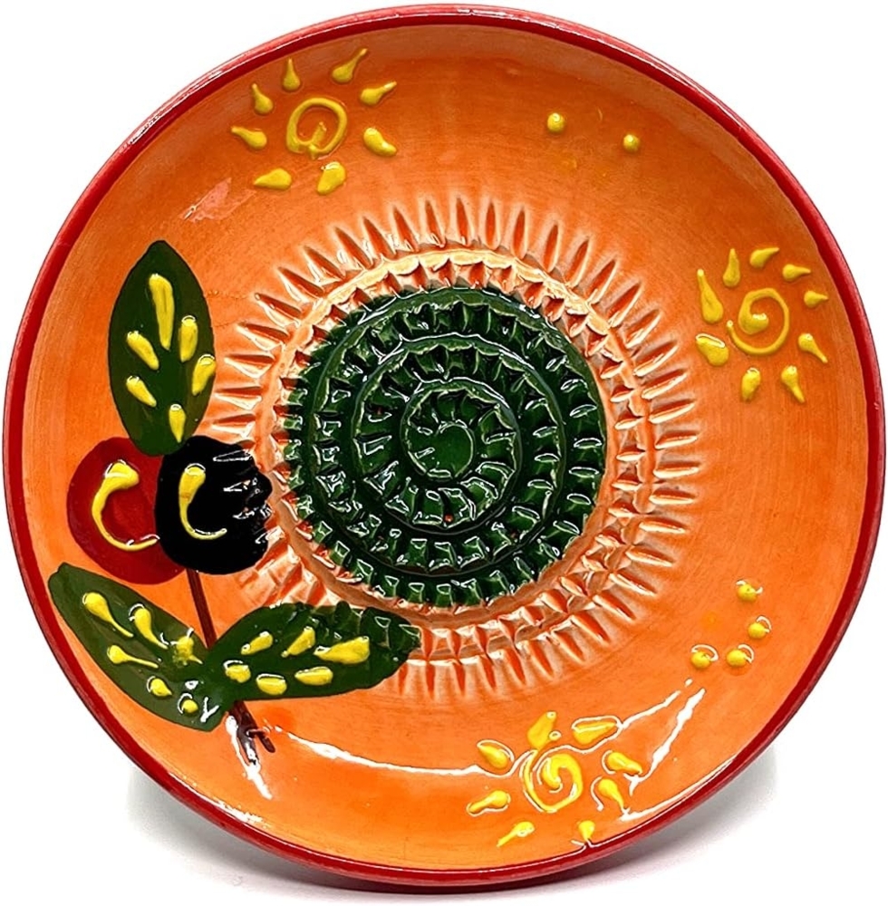 Kaladia Multireibe Reibeteller in orange mit Sonnen- & Olivenmuster, Keramik, handbemalte Küchenreibe - Made in Spain Bild 1