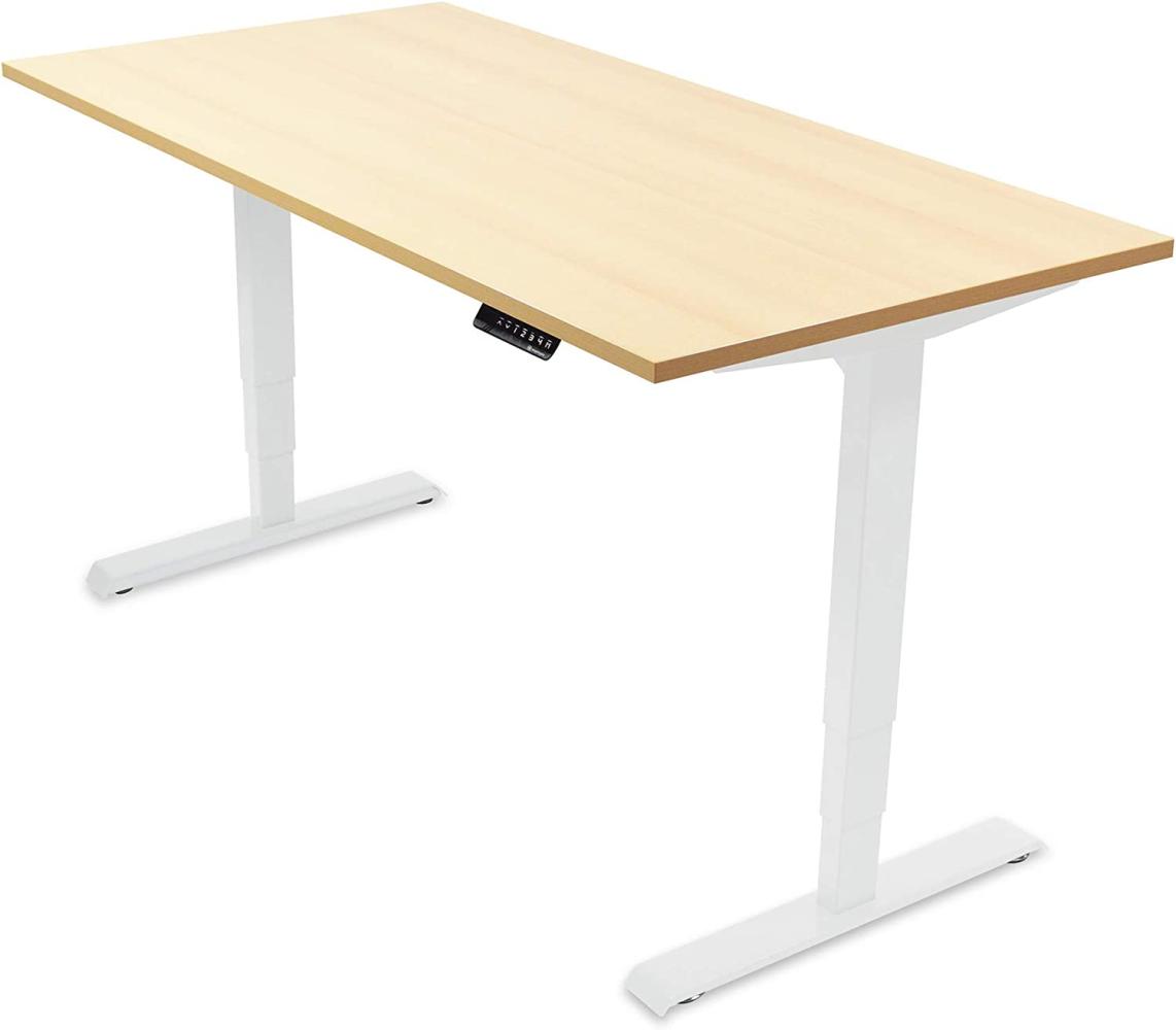 Ergotopia® Elektrisch höhenverstellbarer Schreibtisch | 5 Jahre Garantie | Ergonomischer Steh-Sitz Tisch mit Memory Funktion | Beugt Rückenschmerzen vor & Macht produktiver (160x80, Ahorn, W) Bild 1