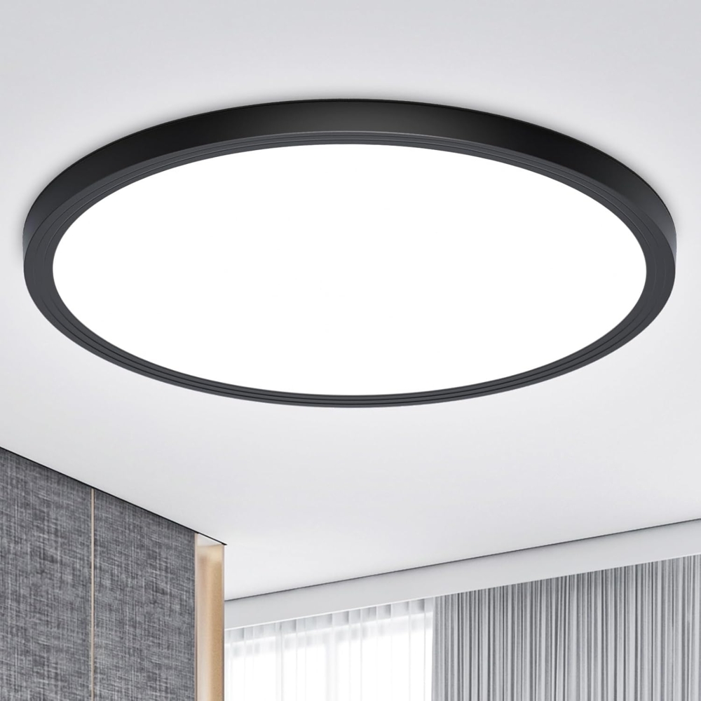 Deckenlampe Schwarz LED Deckenleuchte Flach, Ø30CM 24W 2400LM Lampe Decke Wohnzimmerlampe IP44 Kaltweiß 6500K Modern Küchenlampe für Wohnzimmer Schlafzimmer Badezimmer Kinderzimmer Balkon Flur Keller Bild 1
