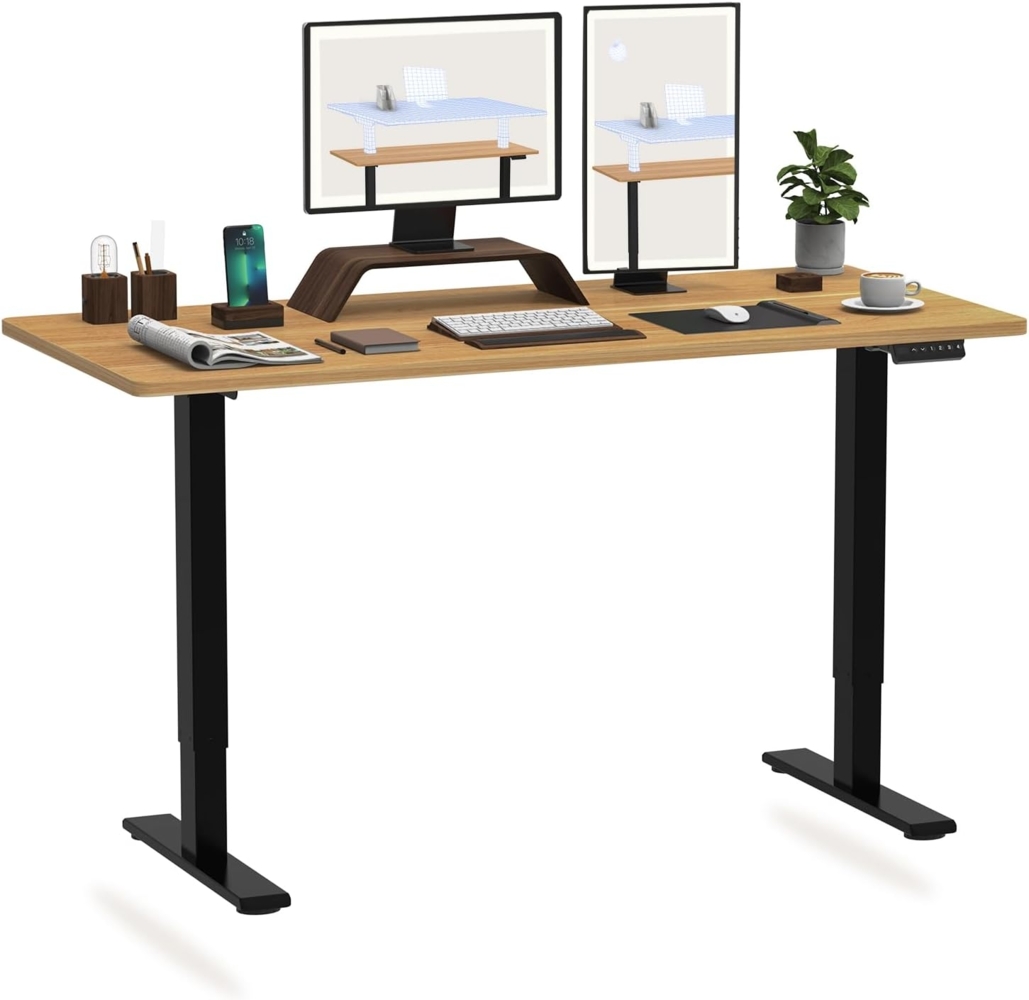 Flexispot Hemera Elektrisch Höhenverstellbarer Schreibtisch mit Tischplatte. Mit Memory-Steuerung und Softstart/-Stop& integriertes Anti-Kollisionssystem (140x70 cm, Schwarz+Ahron) Bild 1