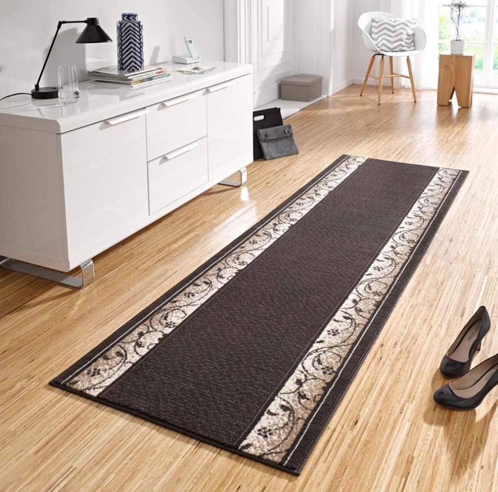 Kurzflor Teppich Läufer Plant Dunkelbraun - 80x300x0,9cm Bild 1