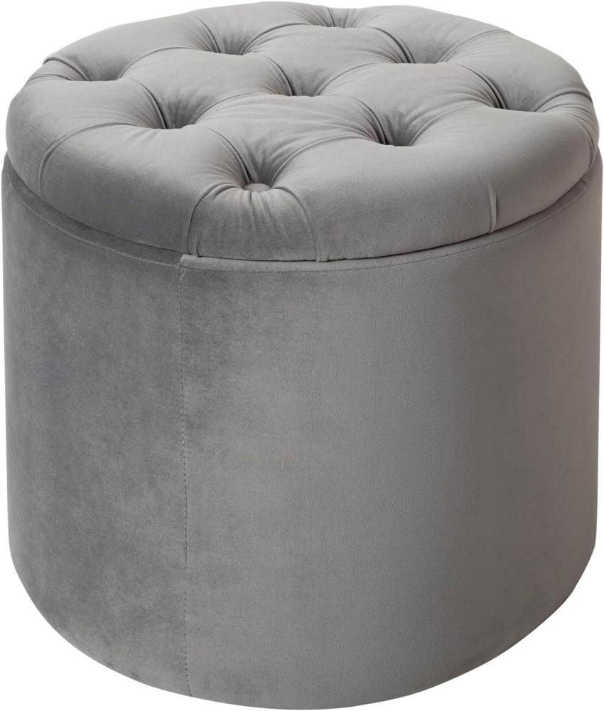 Eleganter Hocker MODERN BAROCK 50cm Silbergrau Samt Couchtisch Tisch Aufbewahrungskorb Sitzhocker Bild 1