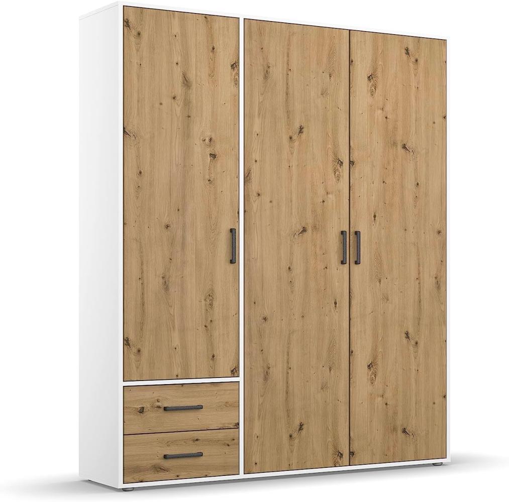 Rauch Möbel Voyager Schrank Kleiderschrank Drehtürenschrank, Eiche Artisan/Alpinweiß, 3-türig mit 2 Schubladen, inklusive 1 Kleiderstange, 3 Einlegeböden BxHxT 140x194x53 cm Bild 1