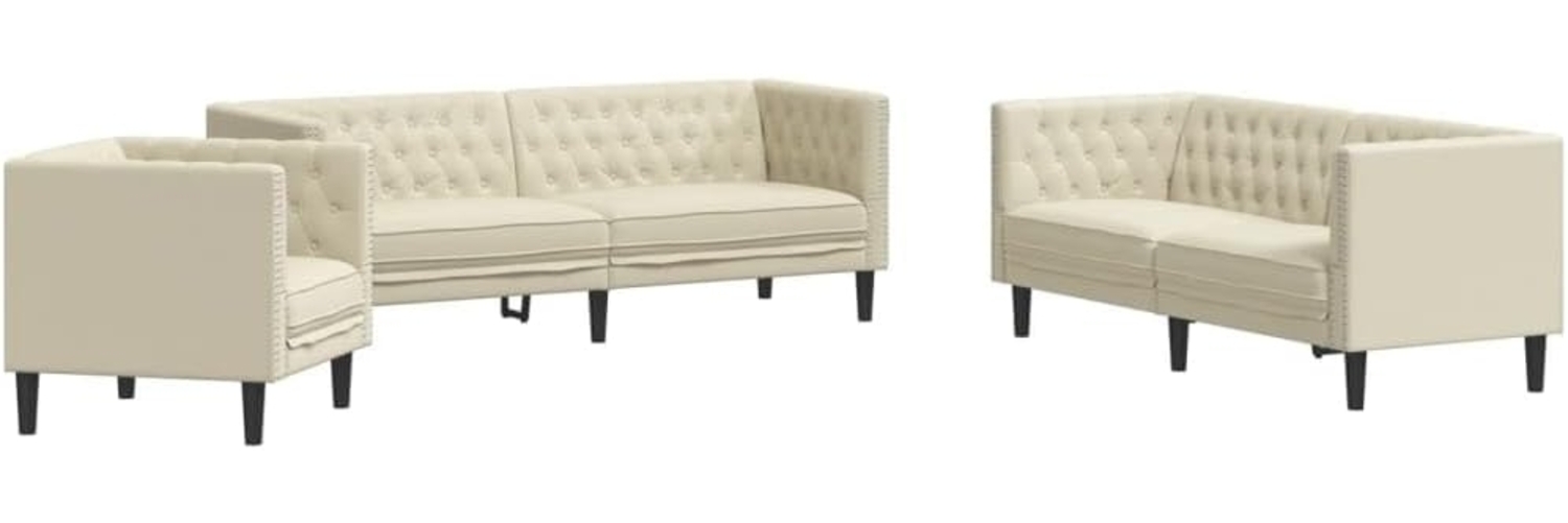 3-tlg. Chesterfield-Sofa-Set Creme Kunstleder 3209268 Bild 1