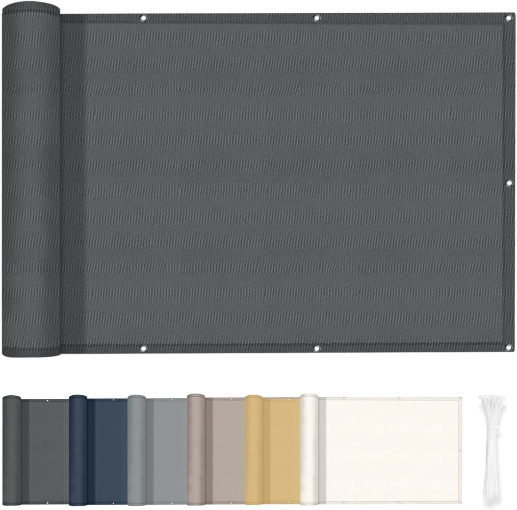 HENG FENG Balkon Sichtschutz 90x500 cm,160g/㎡ PES UV-Schutz Balkonverkleidung, Balkonabdeckung Wetterfest, mit Kabelbindern, Anthrazit Bild 1