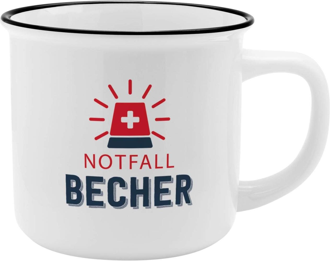 GRUSS & CO Becher Motiv "Notfall" | New Bone China Porzellan, Emaille-Optik, 35 cl | Geschenk lustig | 46975 Bild 1