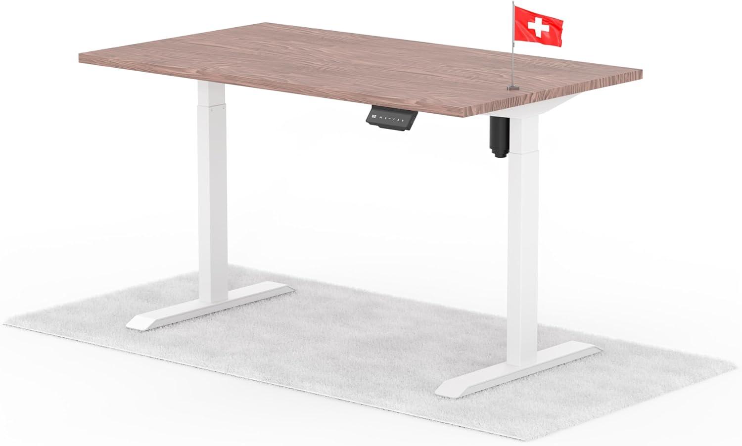 elektrisch höhenverstellbarer Schreibtisch ECO 140 x 80 cm - Gestell Weiss, Platte Walnuss Bild 1