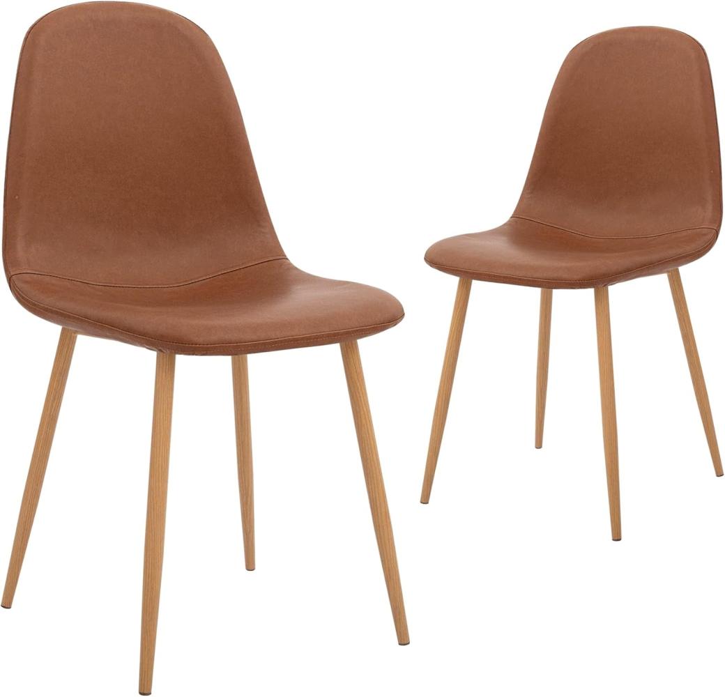 CangLong Polsterküchenstühle 2er-Set, Retro-Polsterstühle für Küche und Esszimmer, Esszimmerstuhl aus Kunstleder mit Metallbeinen, Braun, PU, Schaumstoff, Metall, Brown, Set of 2 Bild 1