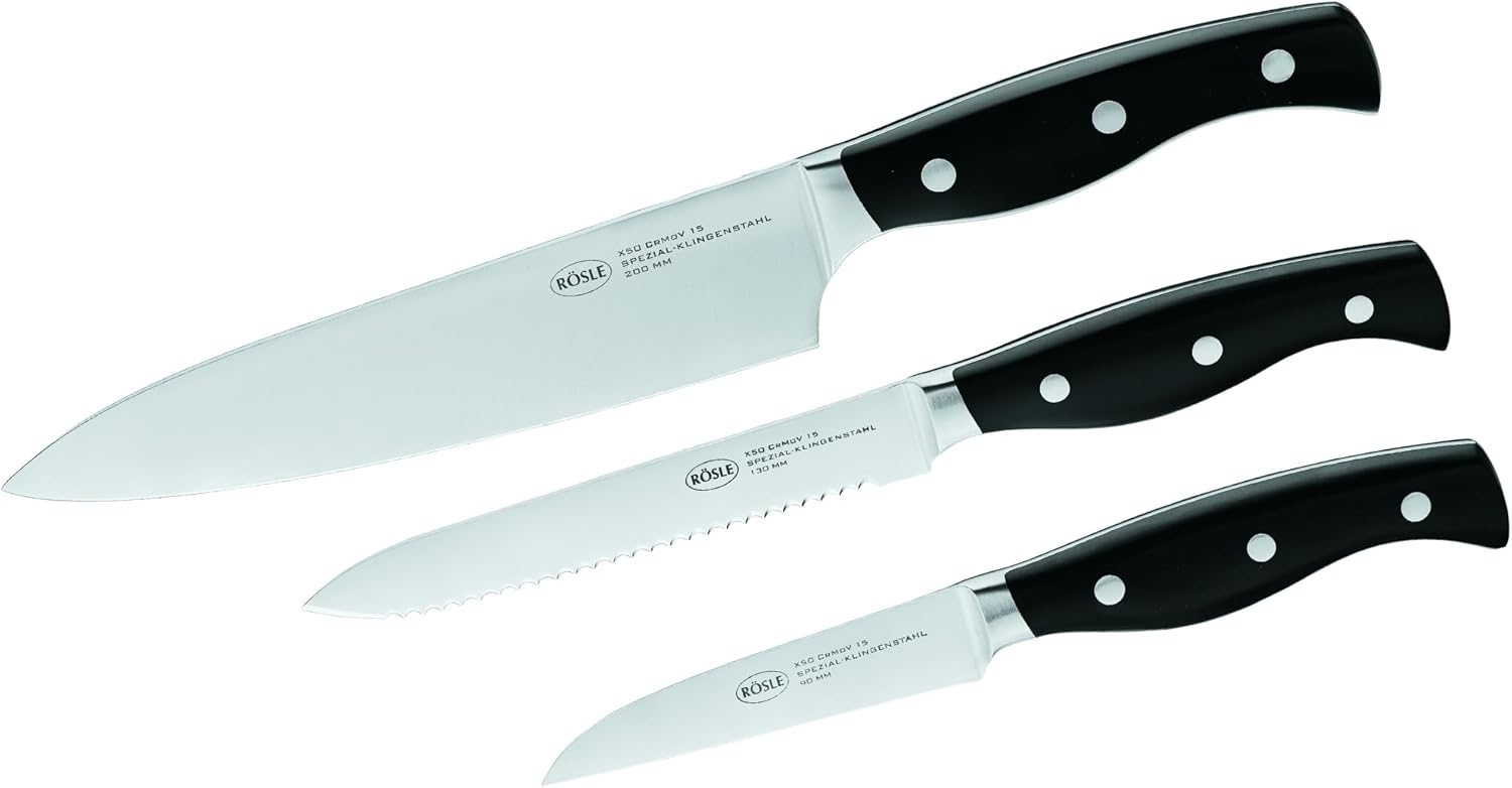 RÖSLE Barbecue Messerset 3 tlg Kochmesser Universalmesser Gemüsemesser Silber Bild 1