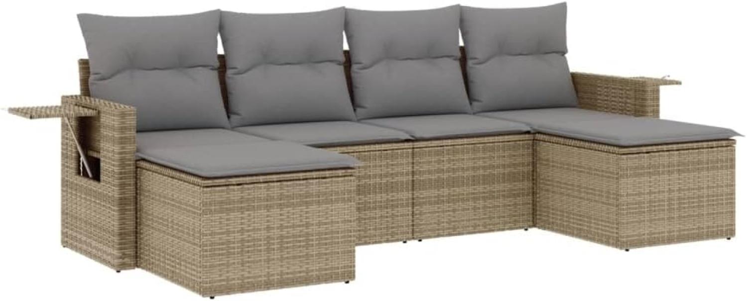 vidaXL 6-tlg. Garten-Sofagarnitur mit Kissen Beige Poly Rattan 3252856 Bild 1