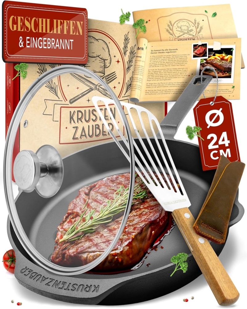 Krustenzauber Bratpfanne Gusseisenpfanne Induktion - Fein Geschliffene Gusseisen Pfanne, (Ideale Grillpfanne Induktion, Eisenpfanne, Cast Iron Pan, Bratpfanne, Gusseiserne Pfanne Skillet Gusspfann) Bild 1