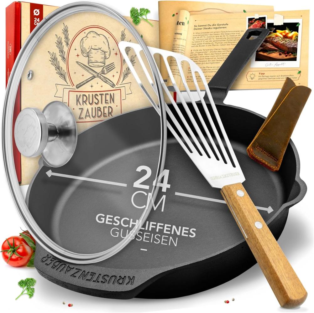 Krustenzauber Bratpfanne Gusseisenpfanne Induktion - Fein Geschliffene Gusseisen Pfanne, (Ideale Grillpfanne Induktion, Eisenpfanne, Cast Iron Pan, Bratpfanne, Gusseiserne Pfanne Skillet Gusspfann) Bild 1