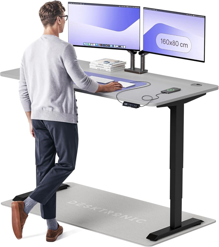 Höhenverstellbarer Schreibtisch - Höhenverstellbar Elektrisch mit Flüsterleisem Dual-Motor & Touchscreen - Hohe Tragfähigkeit - Stehtisch von Desktronic, Schwarz + Grau, 160x80 cm Bild 1
