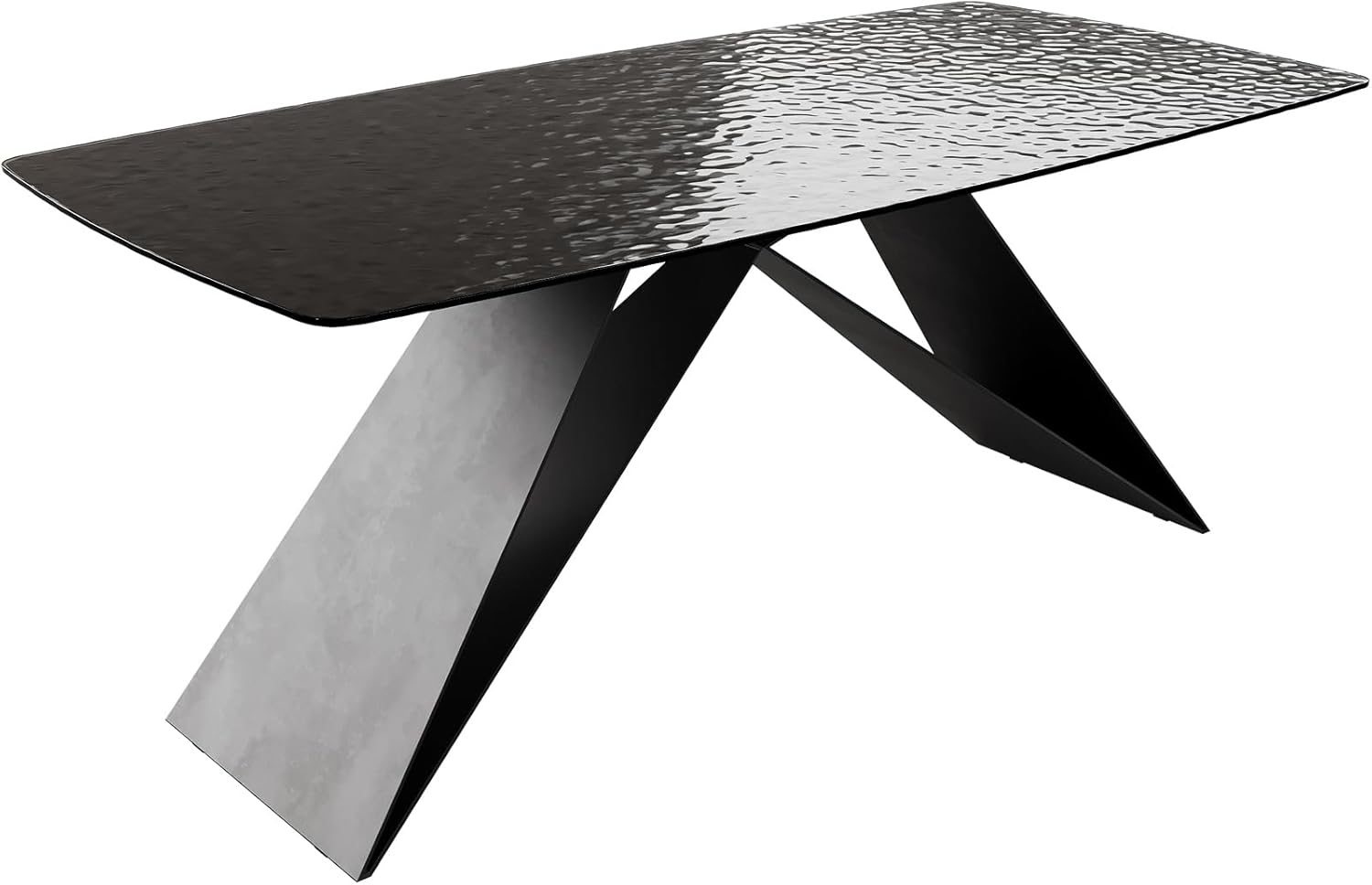 Esstisch Edge Boot 200x100 Reliefglas Rauchschwarz 3D-Design V-Gestell Flachstahl Schwarz Bild 1
