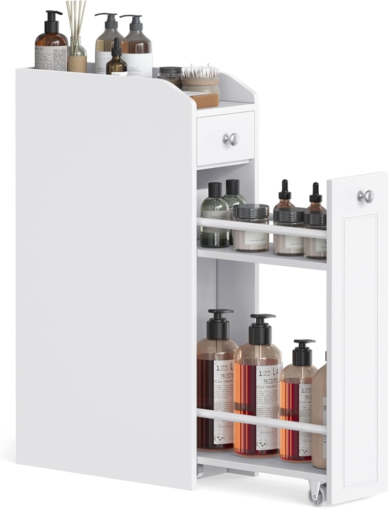 Vasagle Badkommode Badezimmerschrank Toilettenschrank mit Schubladen, MDF Weiß, 40 x 18 x 70 cm Bild 1